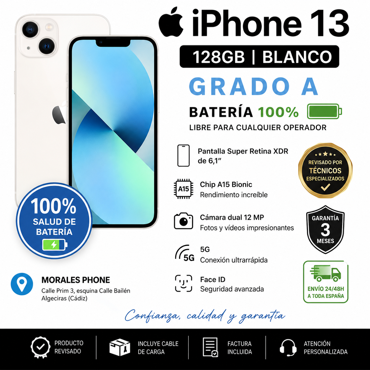 Comprar iPhone 13 128GB Blanco en Algeciras | Morales Phone